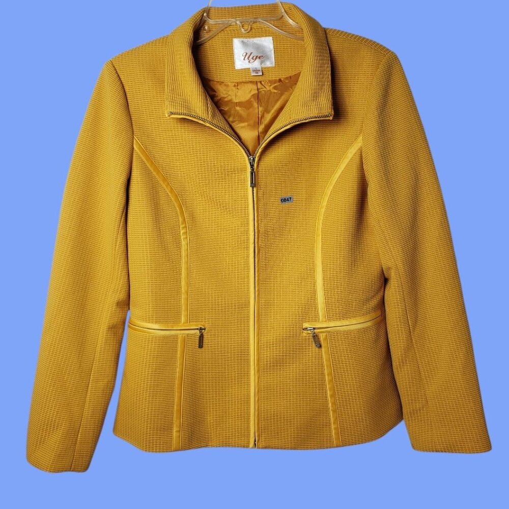 Uge Womens Textured Zip-Up Jacket With Pockets Yellow mustard Large